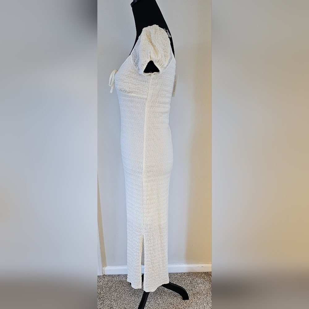 No Comment White Smocked Puff Sleeve Midi Dress – Size M NWT - Picture 4 of 5
